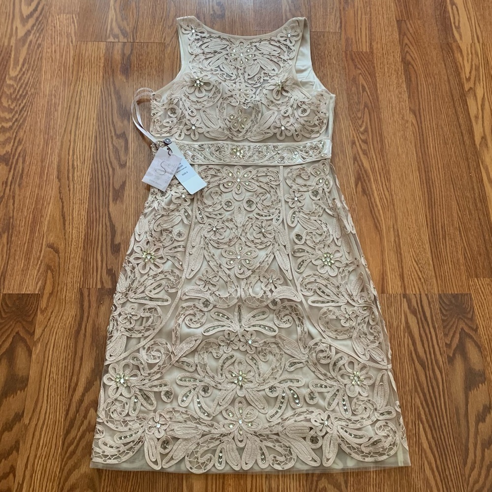 SUE WONG 8 Champagne Beige Nude Beaded Embroidered Cocktail Formal dress - Picture 7 of 16